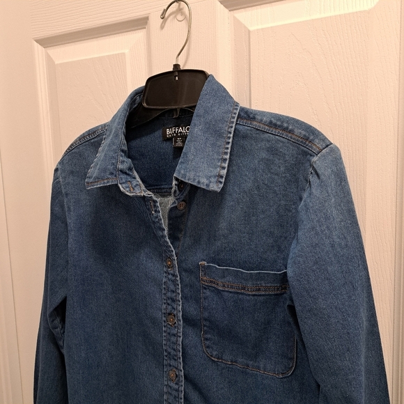 Buffalo David Bitton Denim Shirt Women's Small Blue Jean Stretch Tunic Blouse - Picture 3 of 12